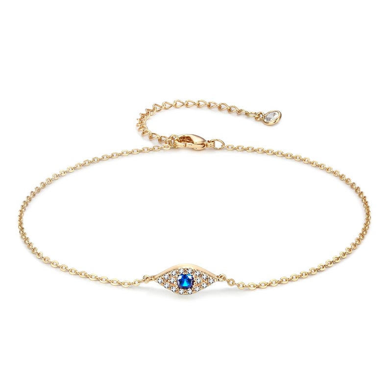 LOYATA Evil Eye Anklet For Women - 14K Gold Plated Tiny Bead Anklet With Dainty Blue Cubic Zirconia Evil Eye Foot Chain Lucky Multi Colored Foot Jewelry - Image 1